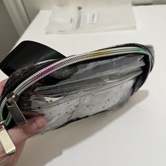 Clear Fanny Pack Belt Bag Stadium Approved Unisex Glitter Clear Black Adjustable - Picture 5 of 7